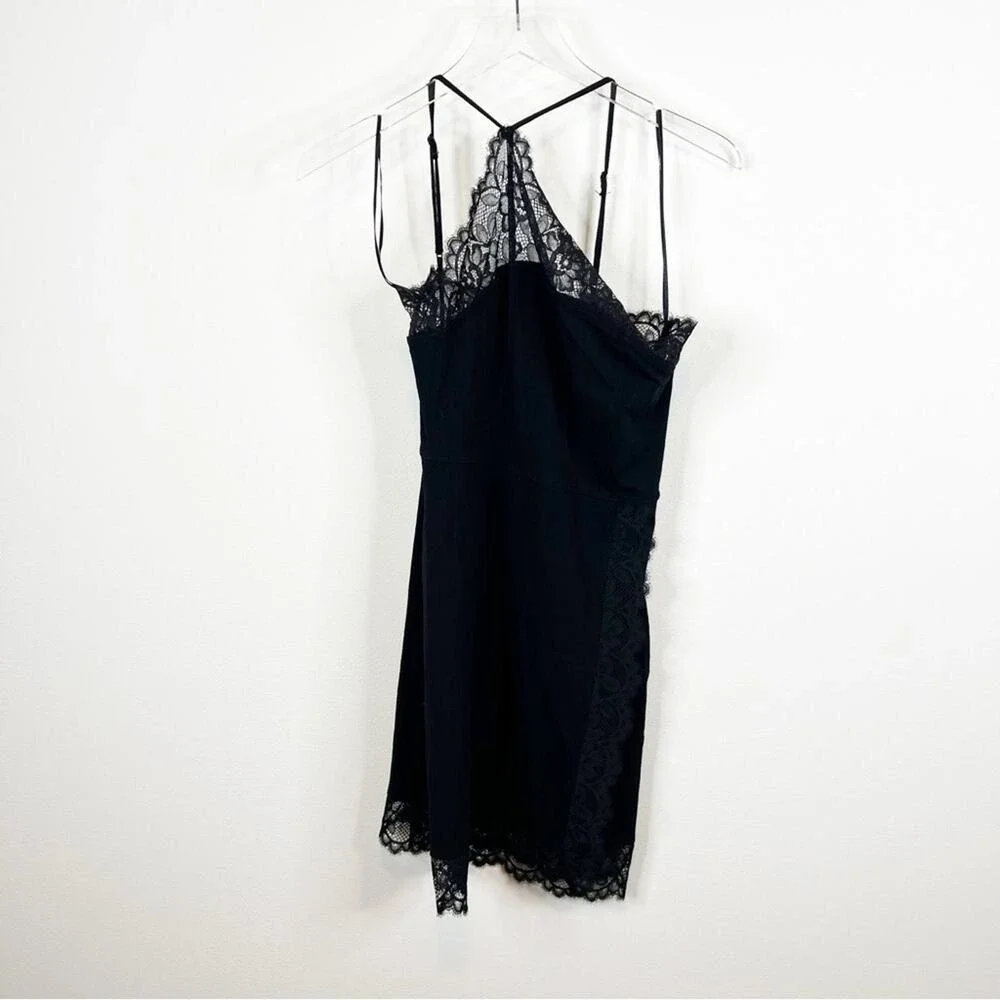NWT Free People Women Premonitions Lace Bodycon Mini Dress M Black